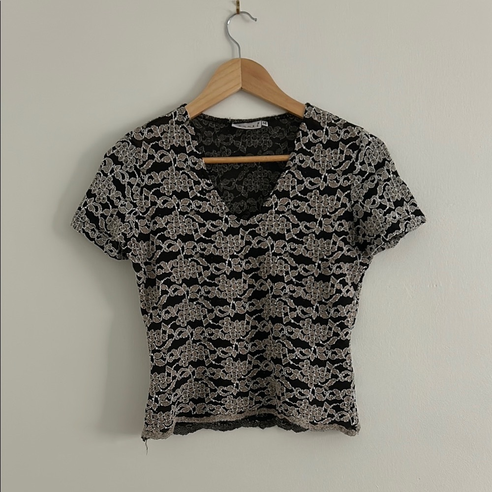 Vintage Black and Cream Lace Top
